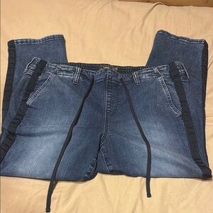 Blue Denim Jogger Pants with Black Stripes